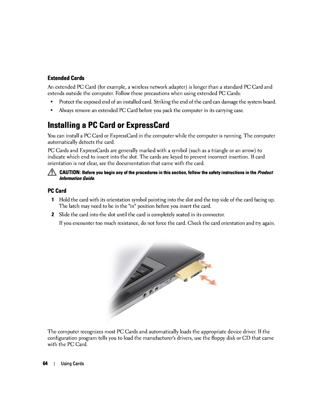 Dell PP24L manual Installing a PC Card or ExpressCard, Extended Cards 