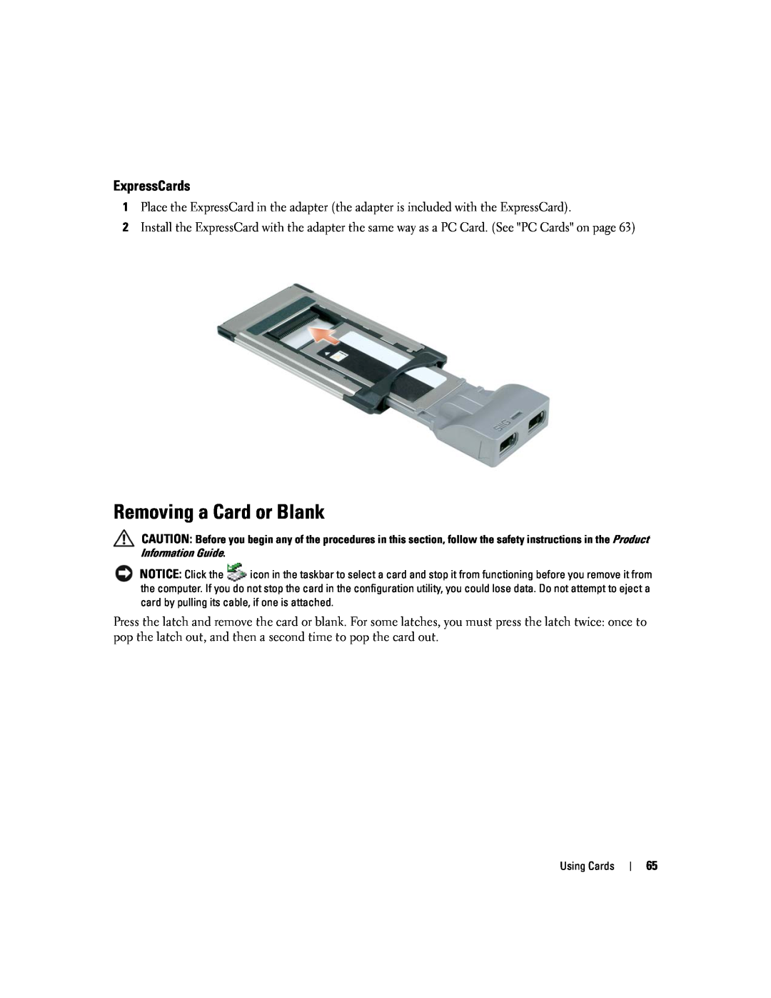 Dell PP24L manual Removing a Card or Blank, ExpressCards 