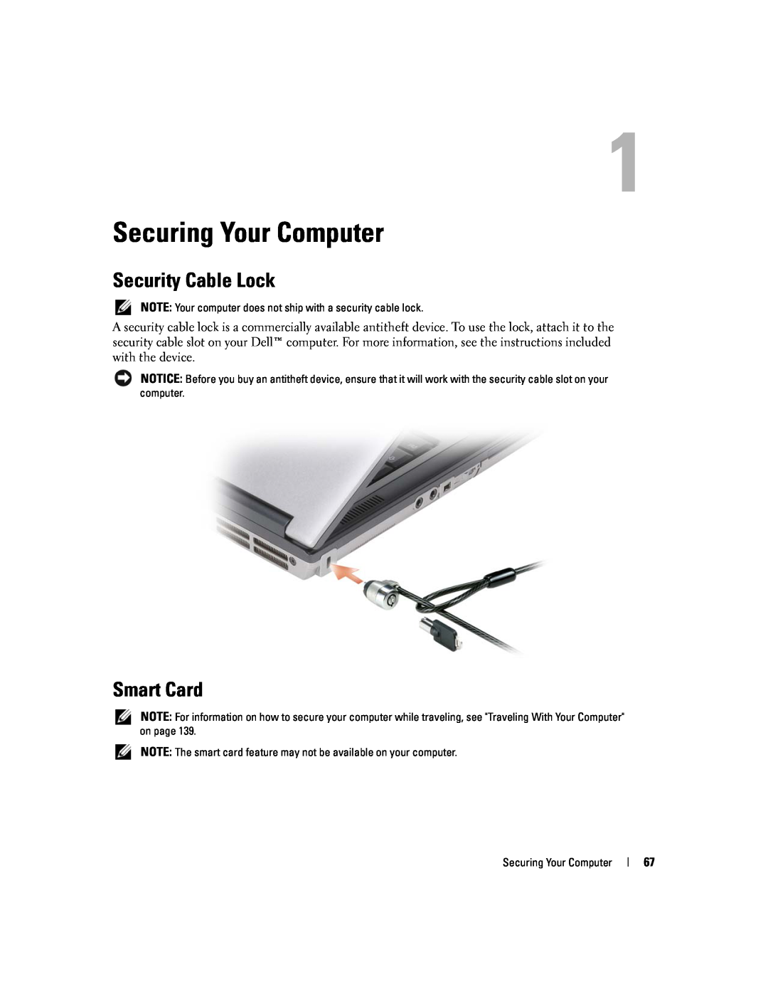 Dell PP24L manual Securing Your Computer, Security Cable Lock, Smart Card 