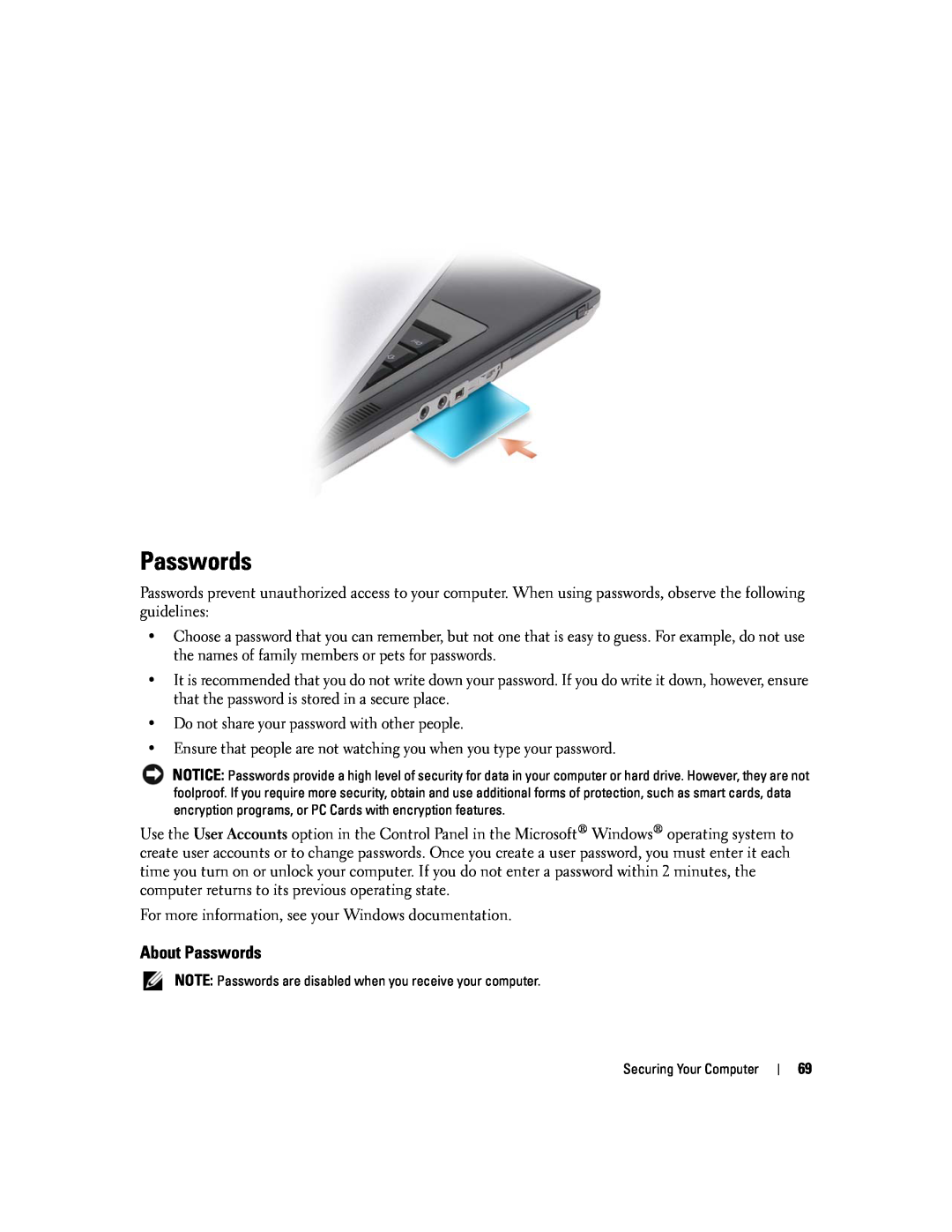 Dell PP24L manual About Passwords 