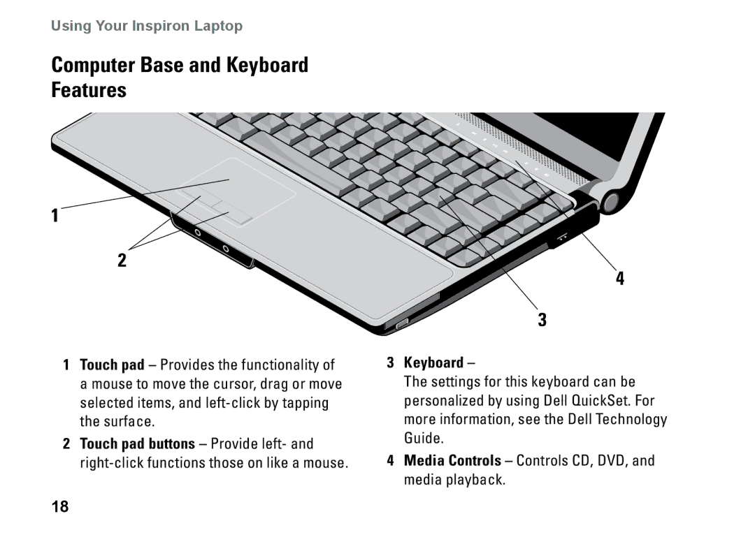 Dell PP25L setup guide Computer Base and Keyboard Features 