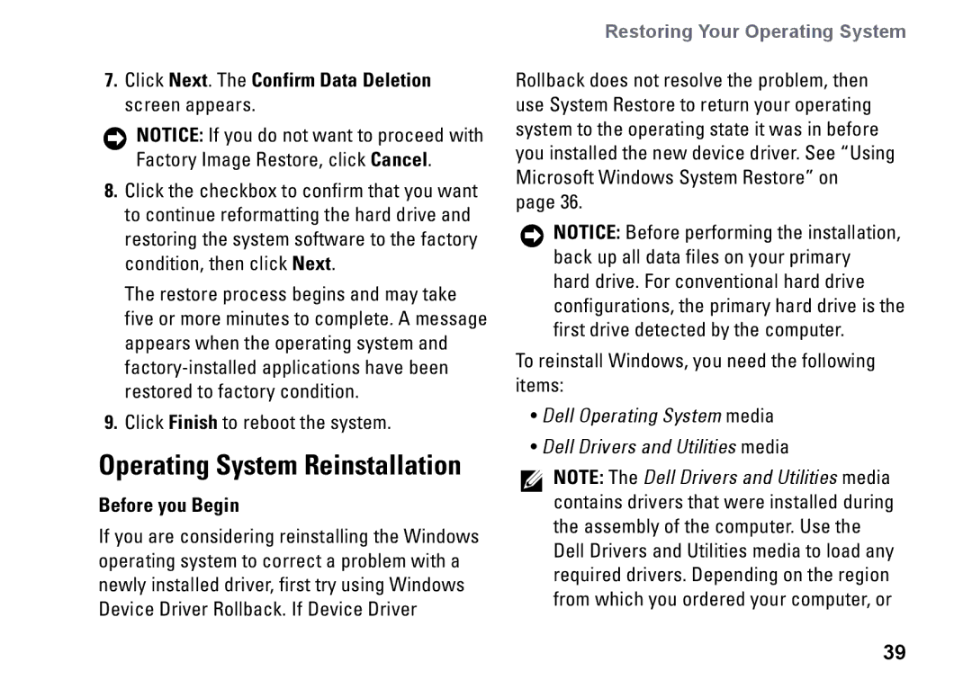 Dell PP25L setup guide Click Next. The Confirm Data Deletion screen appears, Before you Begin 