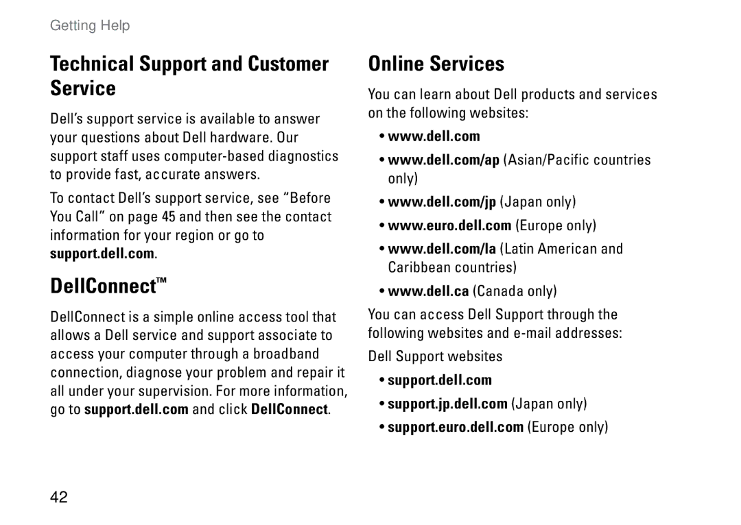 Dell PP25L setup guide DellConnect Online Services, Support.dell.com 