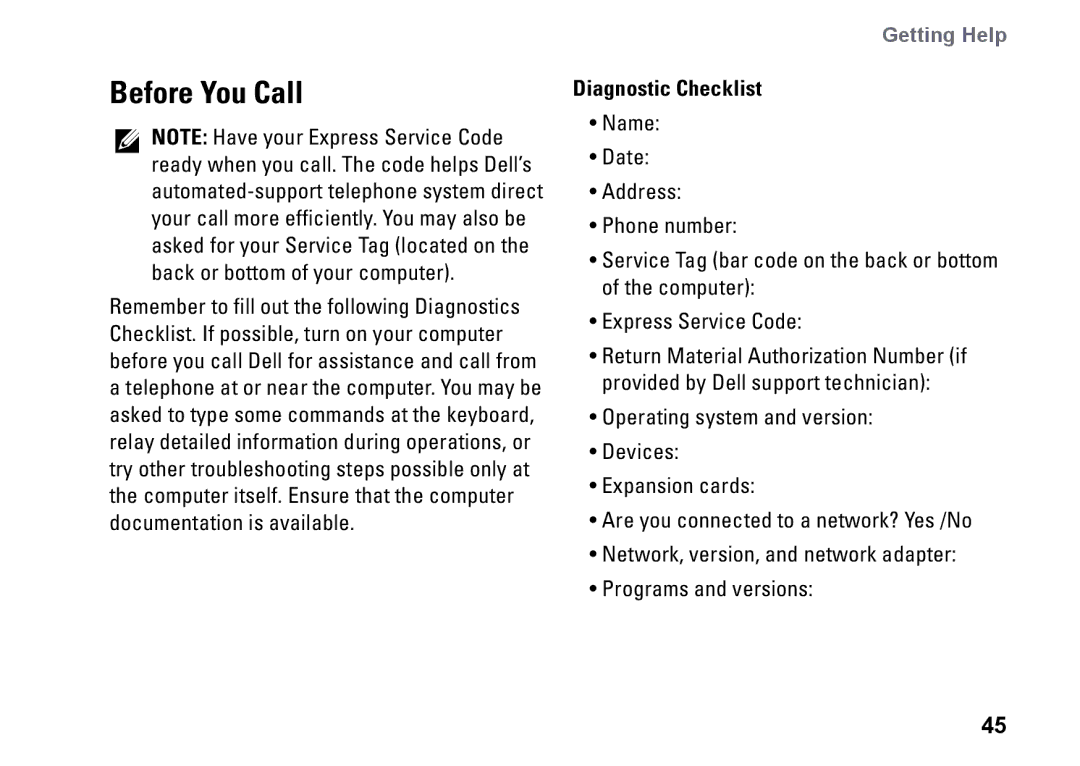 Dell PP25L setup guide Before You Call, Diagnostic Checklist 