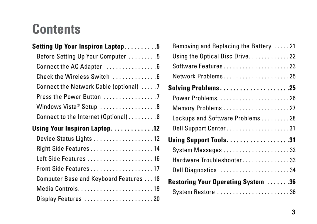 Dell PP25L setup guide Contents 