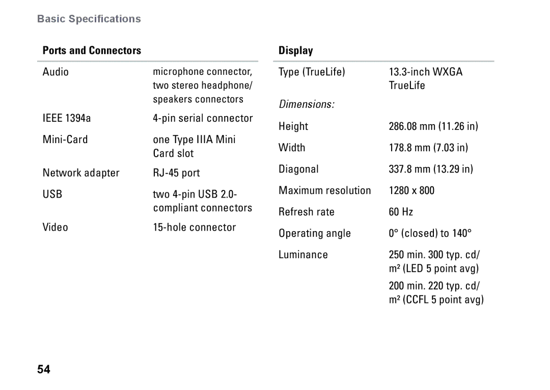 Dell PP25L setup guide Display, Dimensions 