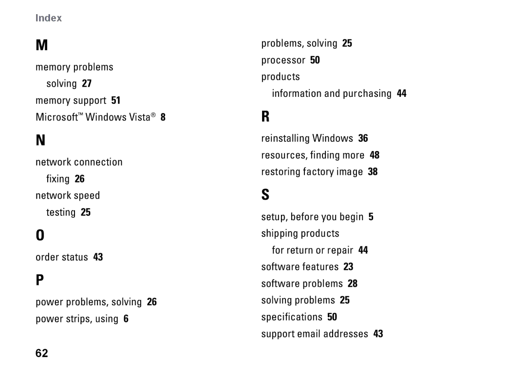 Dell PP25L setup guide Index 