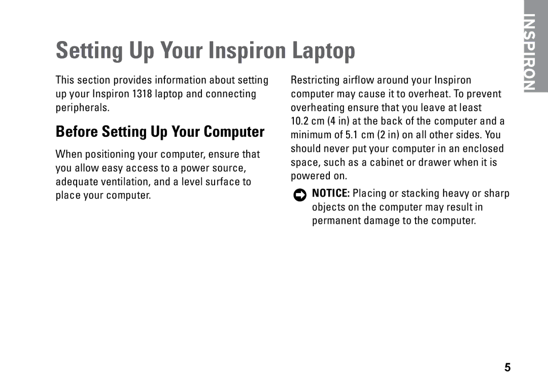 Dell PP25L setup guide Setting Up Your Inspiron Laptop 