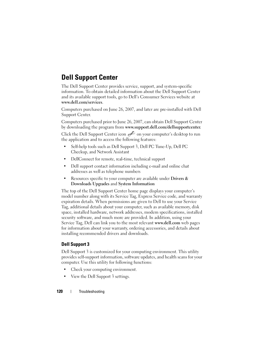 Dell PP26L owner manual Dell Support Center, 120 