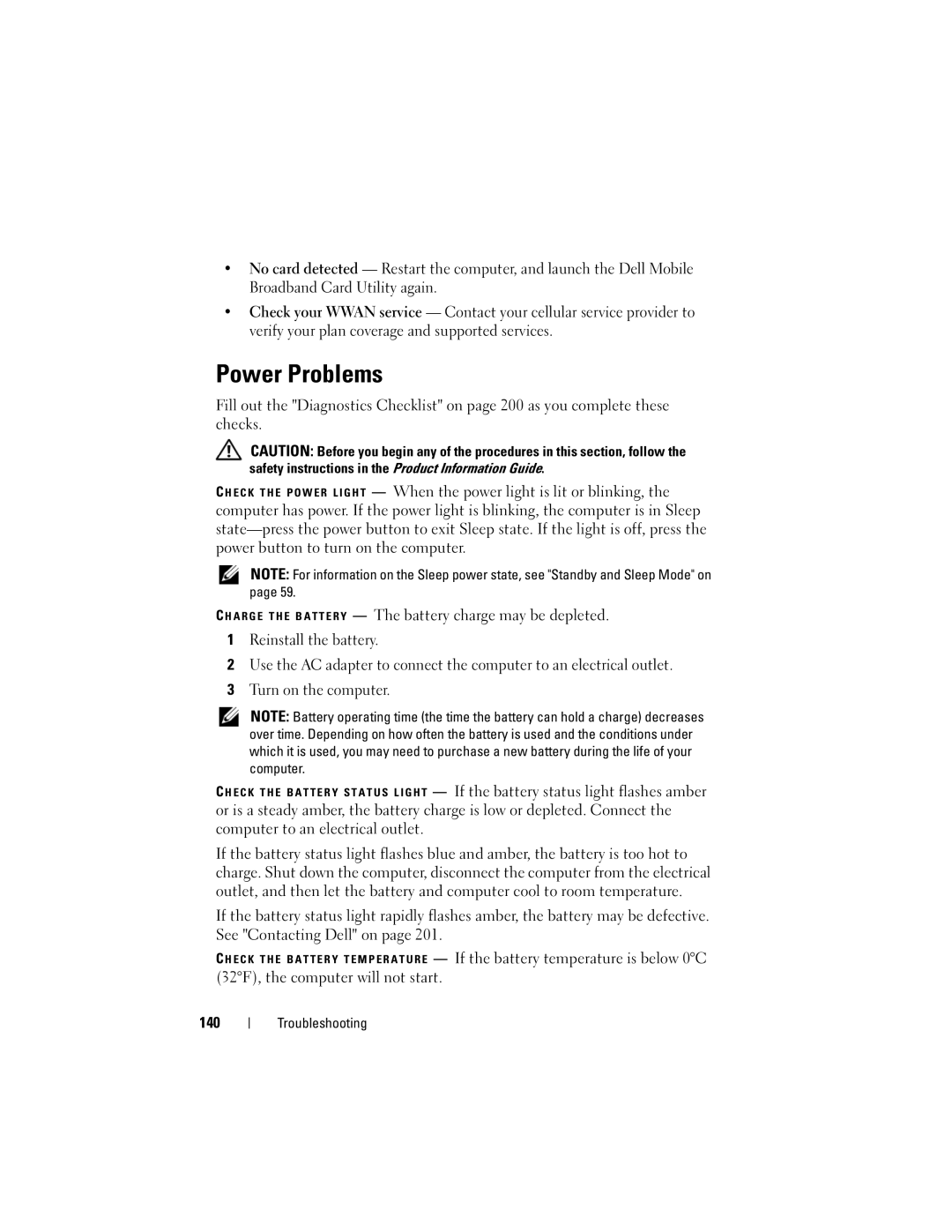 Dell PP26L owner manual Power Problems, 140 