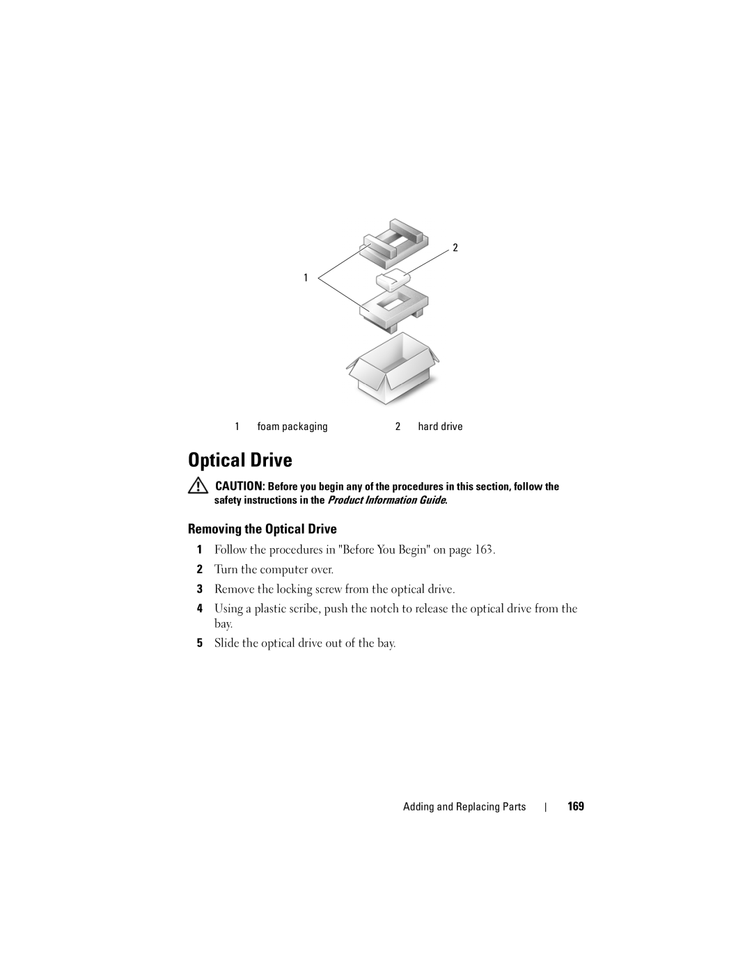 Dell PP26L owner manual Removing the Optical Drive, 169 