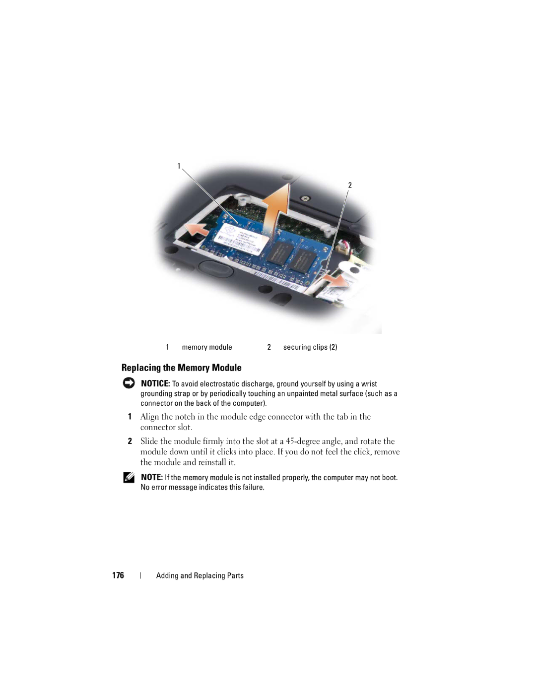 Dell PP26L owner manual Replacing the Memory Module, 176 