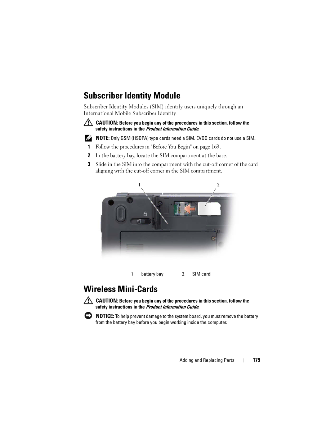 Dell PP26L owner manual Subscriber Identity Module, Wireless Mini-Cards, 179 