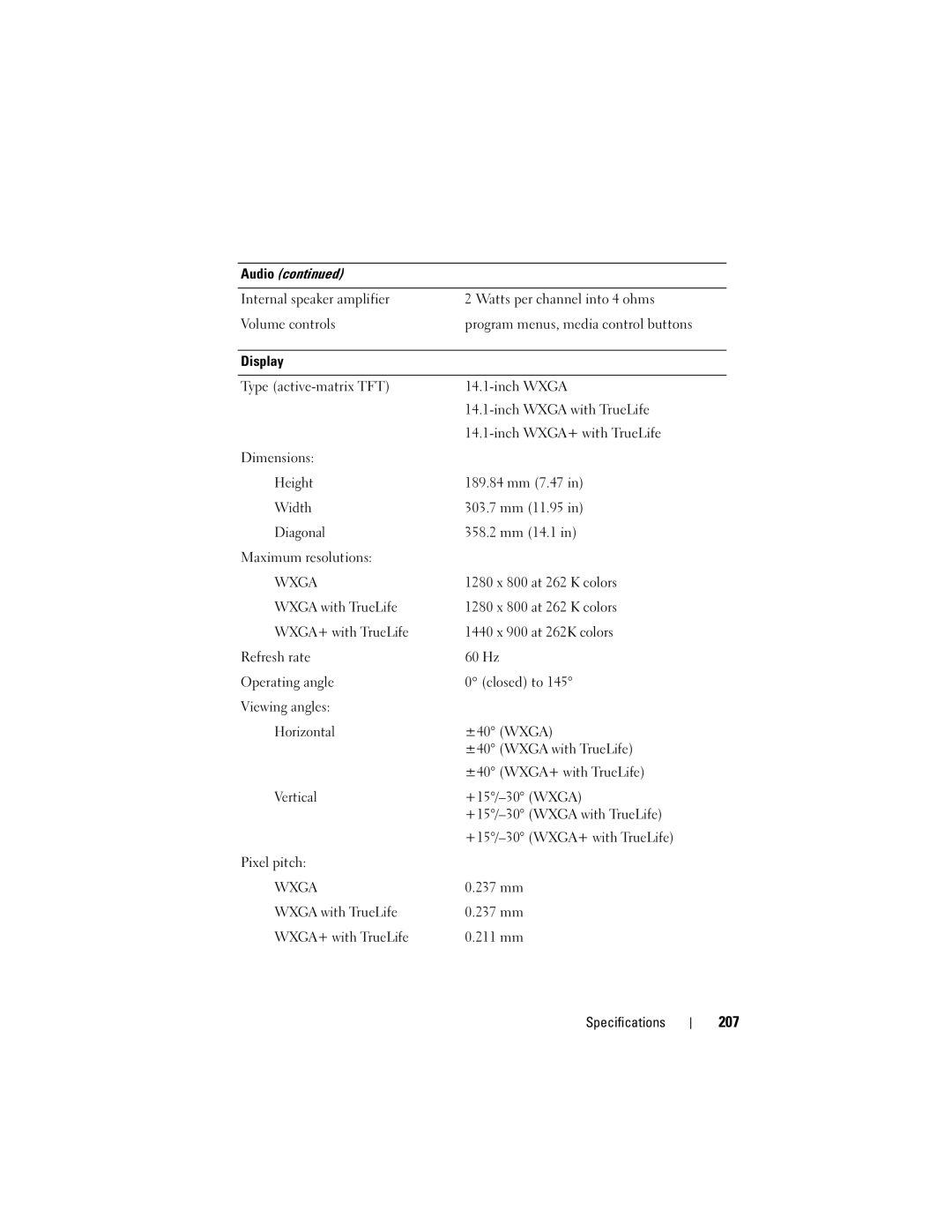 Dell PP26L owner manual 207, Wxga 