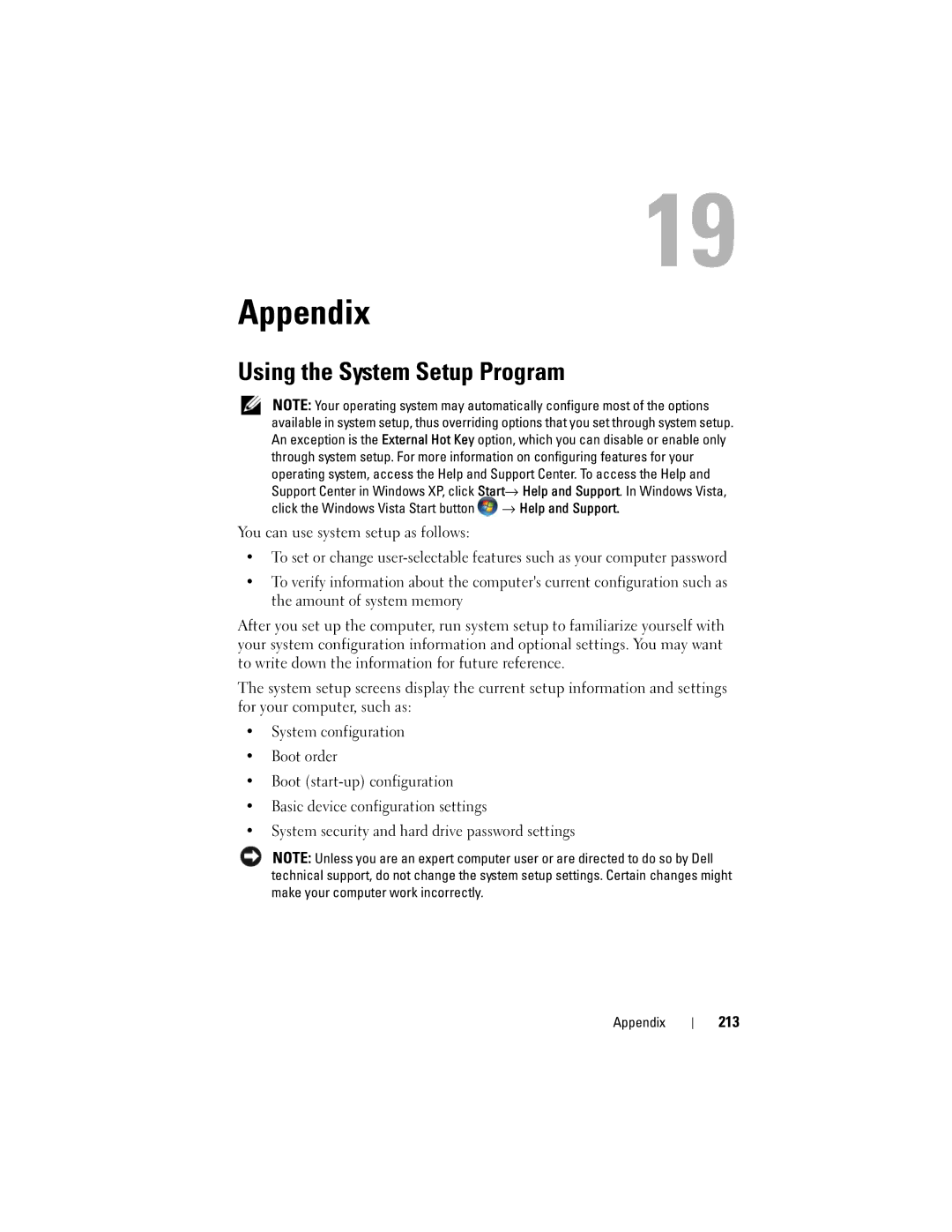 Dell PP26L owner manual Appendix, Using the System Setup Program, 213 