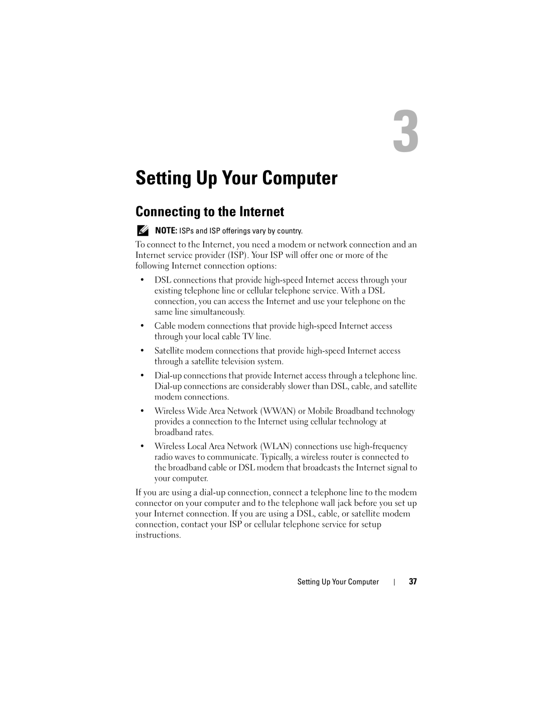 Dell PP26L owner manual Setting Up Your Computer, Connecting to the Internet 