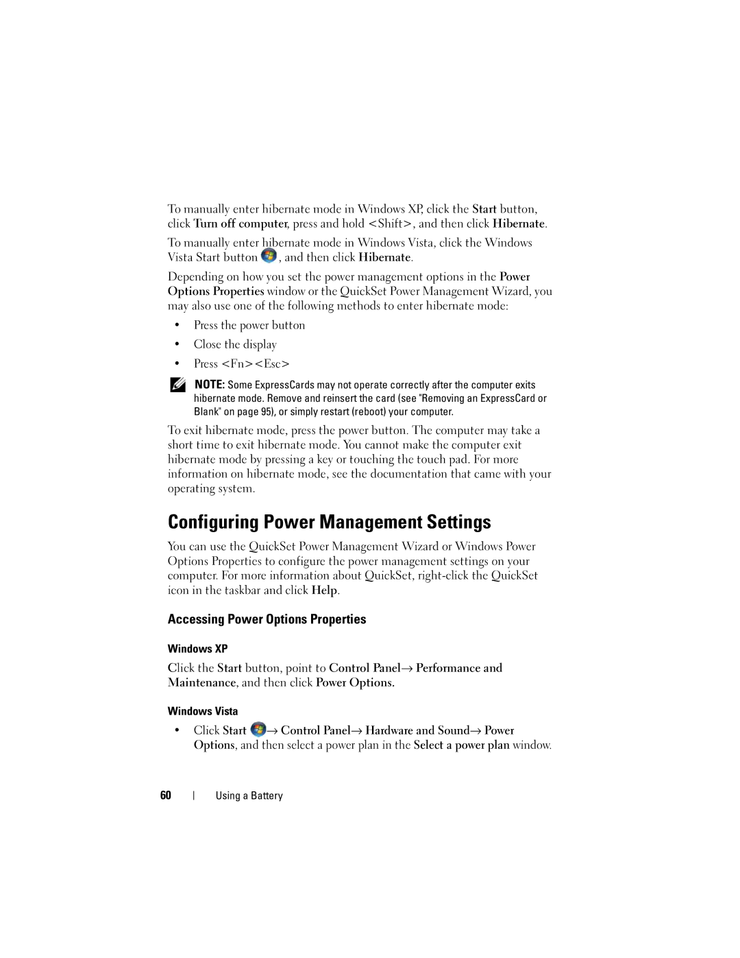 Dell PP26L owner manual Configuring Power Management Settings, Accessing Power Options Properties 