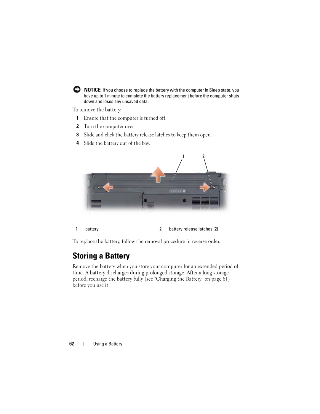 Dell PP26L owner manual Storing a Battery 