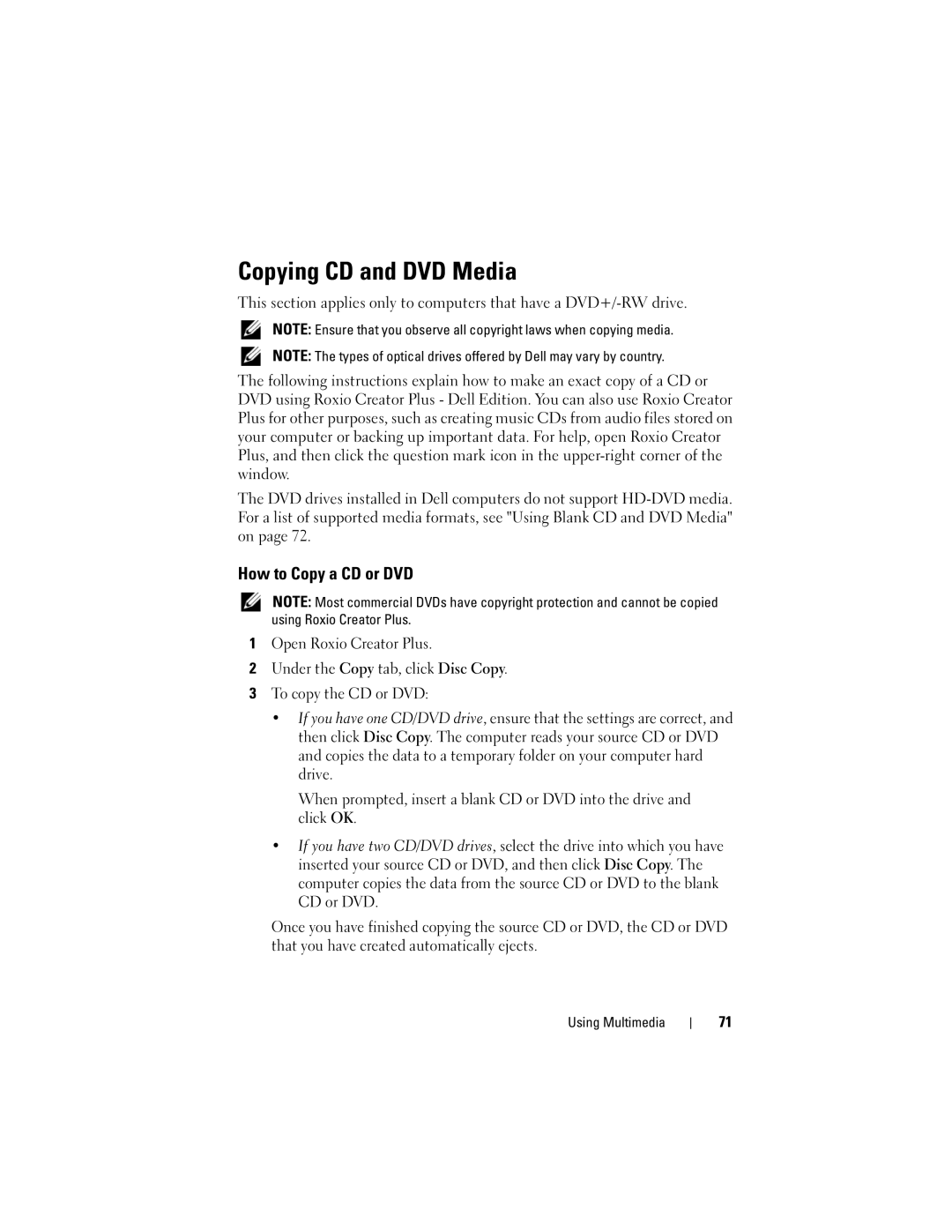 Dell PP26L owner manual Copying CD and DVD Media, How to Copy a CD or DVD 