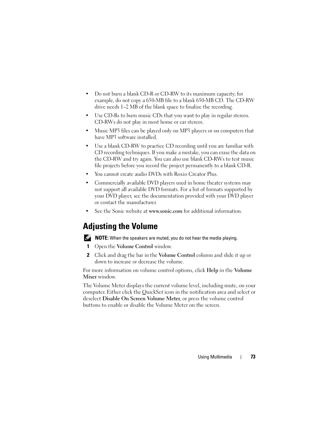 Dell PP26L owner manual Adjusting the Volume 