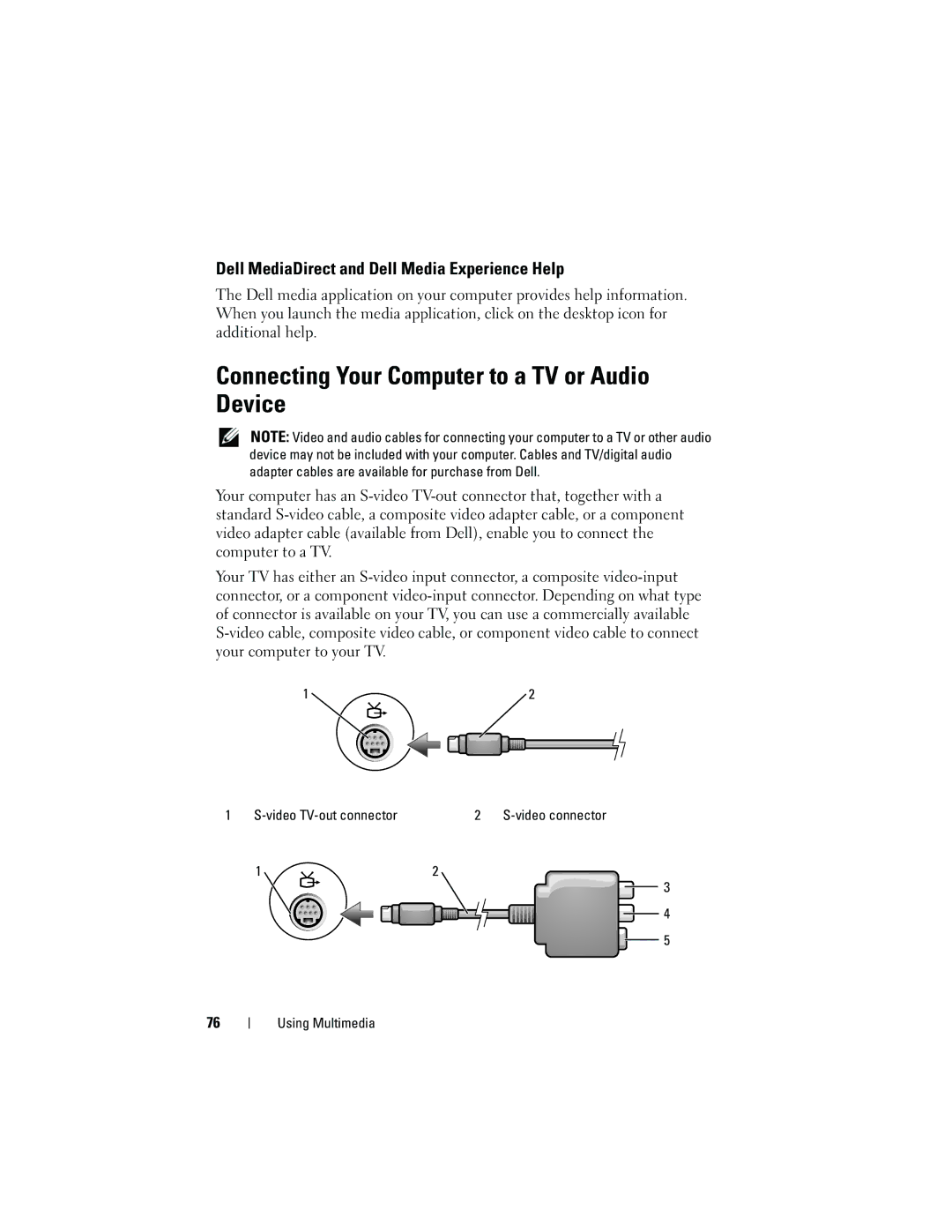 Dell PP26L owner manual Connecting Your Computer to a TV or Audio Device, Dell MediaDirect and Dell Media Experience Help 