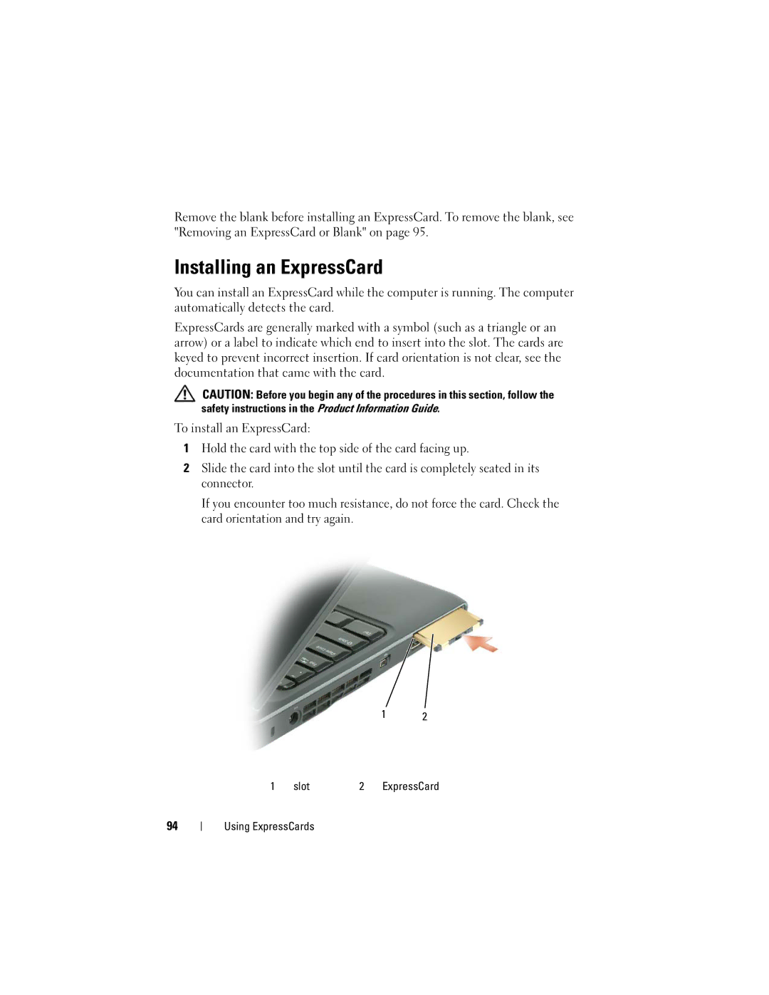 Dell PP26L owner manual Installing an ExpressCard 