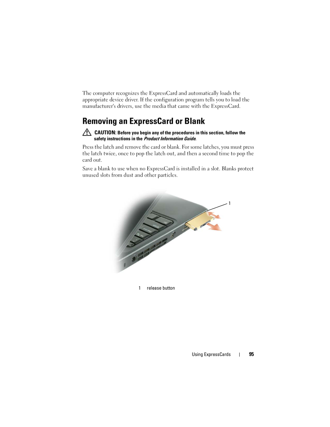 Dell PP26L owner manual Removing an ExpressCard or Blank 