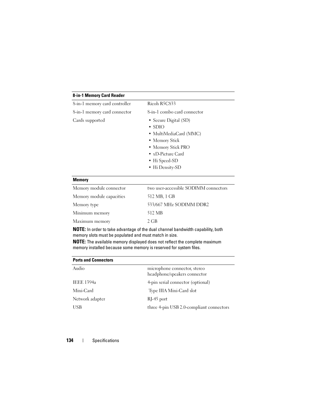 Dell PP29L owner manual 134, Memory Memory module connector 