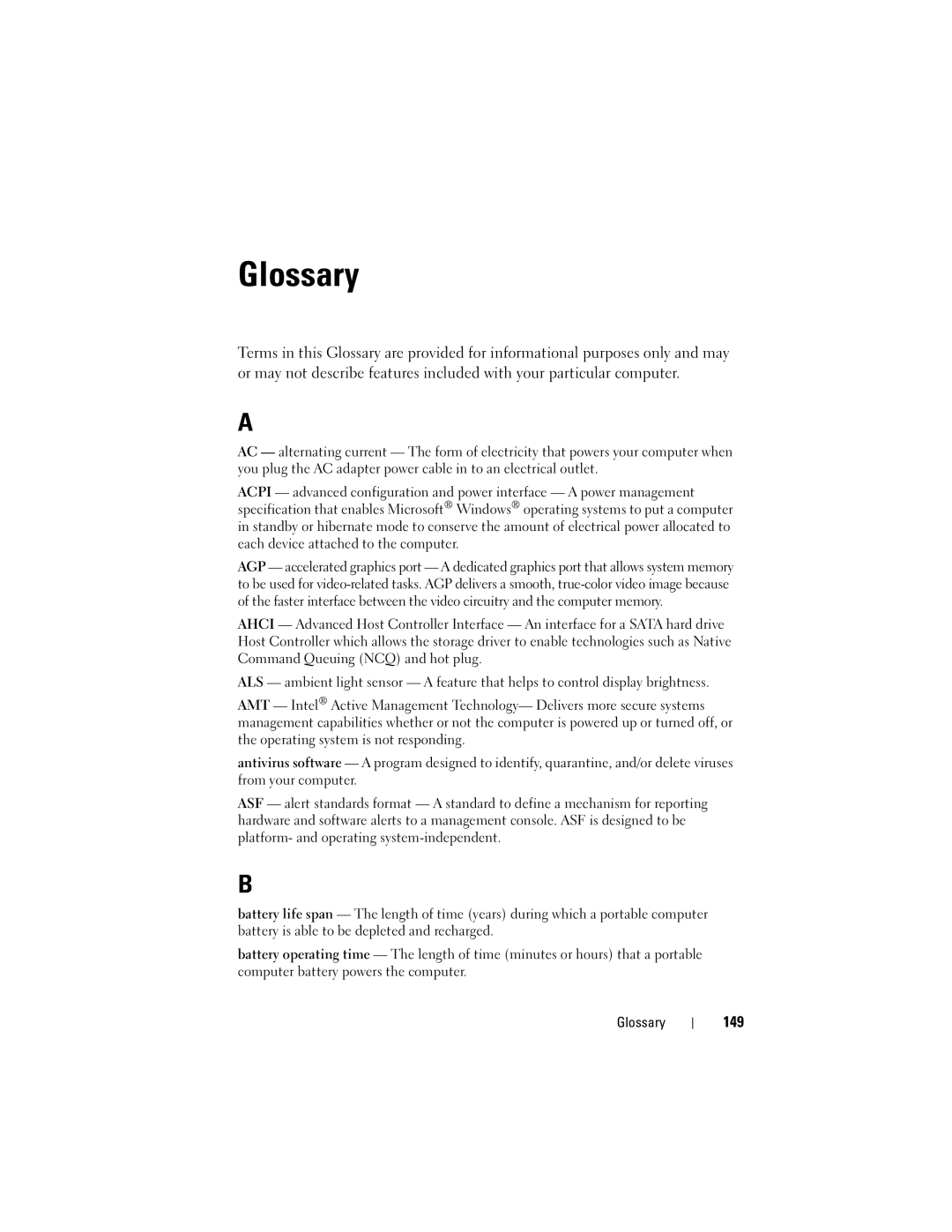 Dell PP29L owner manual Glossary, 149 