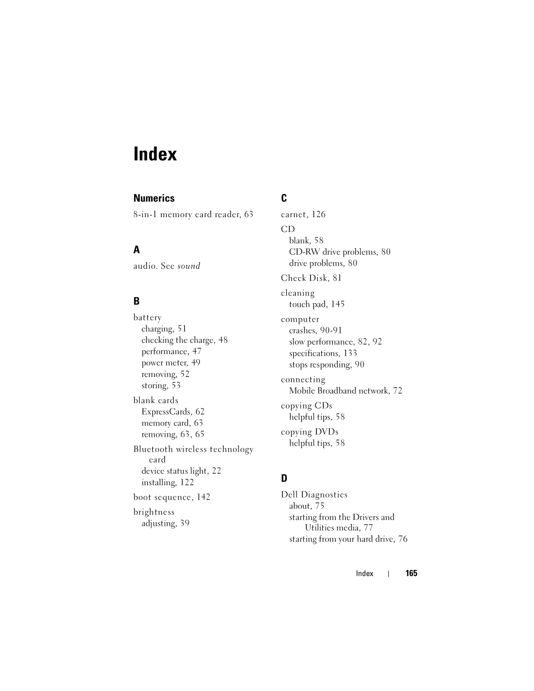 Dell PP29L owner manual Index, 165 