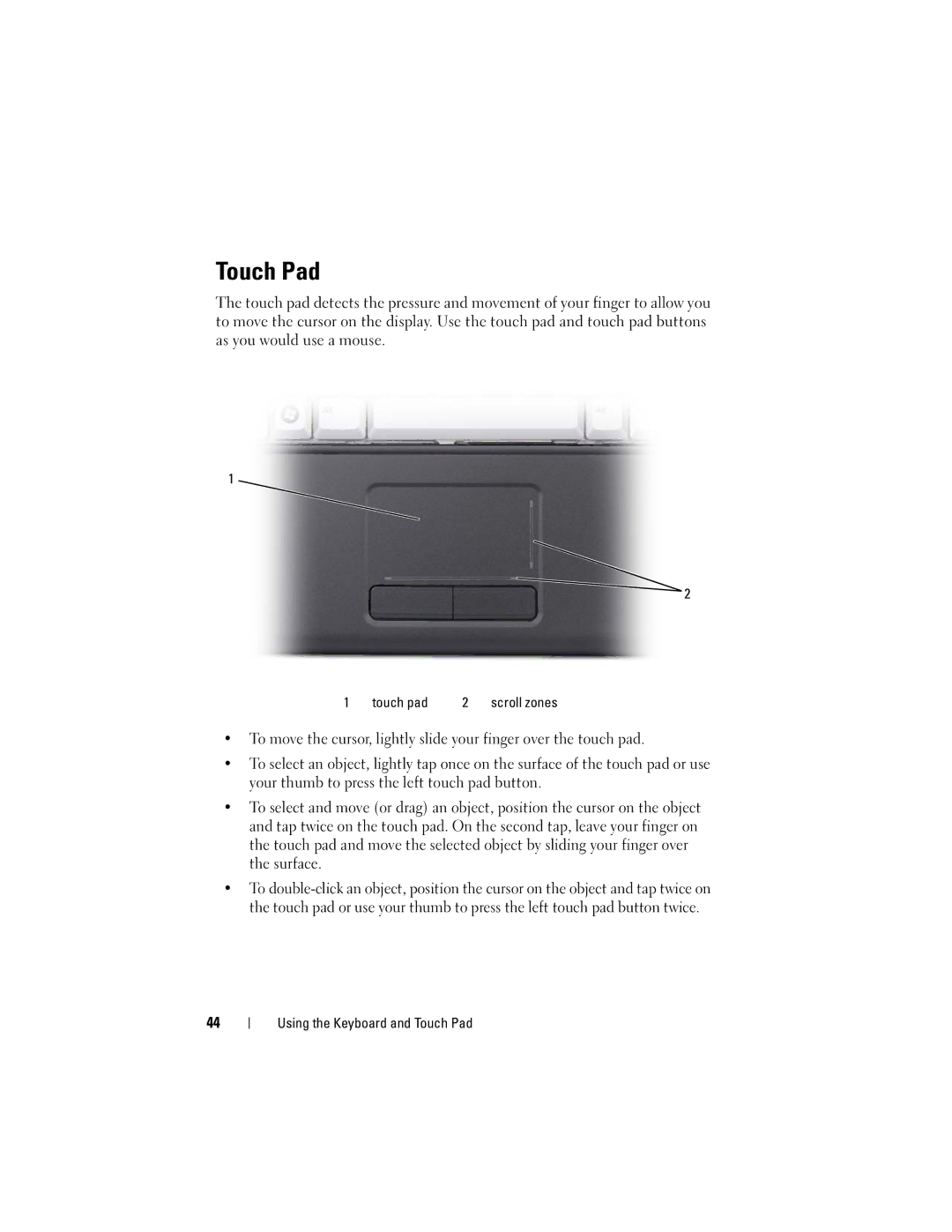 Dell PP29L owner manual Touch Pad, Touch pad 