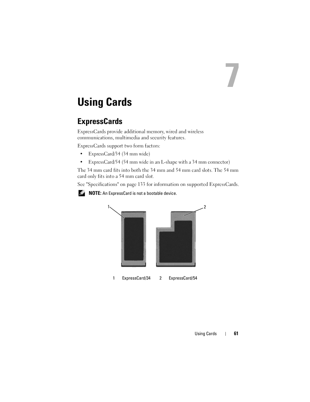 Dell PP29L owner manual ExpressCards, ExpressCard/34 2 ExpressCard/54 Using Cards 