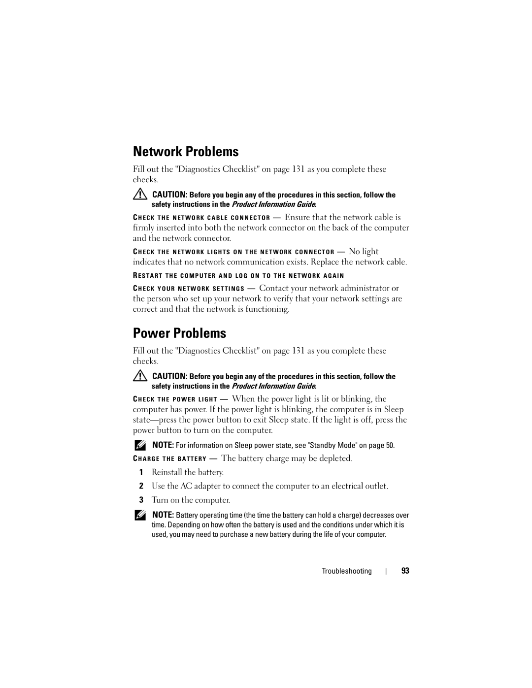 Dell PP29L owner manual Network Problems, Power Problems 