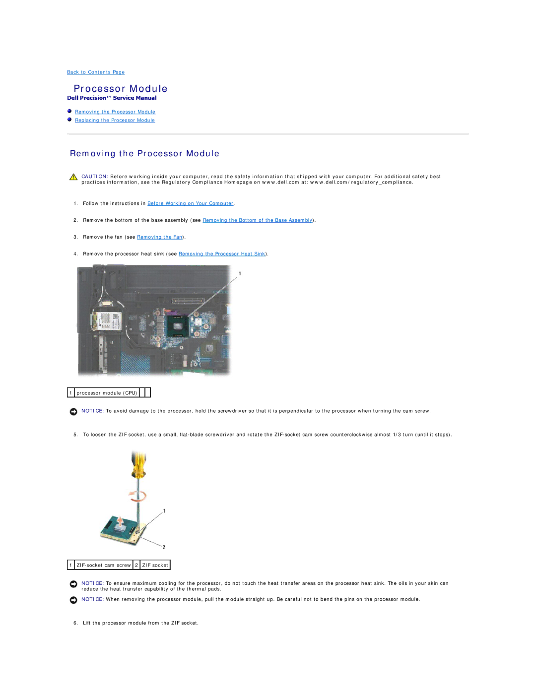 Dell PP30L manual Removing the Processor Module, Follow the instructions in Before Working on Your Computer 