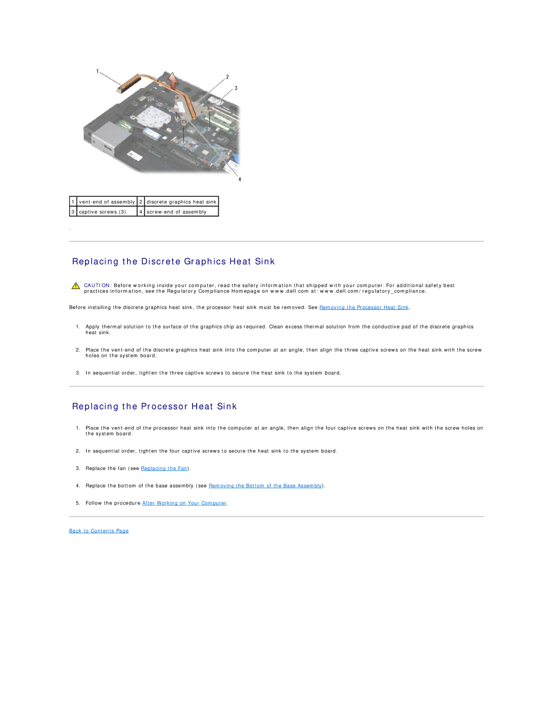 Dell PP30L manual Replacing the Discrete Graphics Heat Sink, Replacing the Processor Heat Sink 