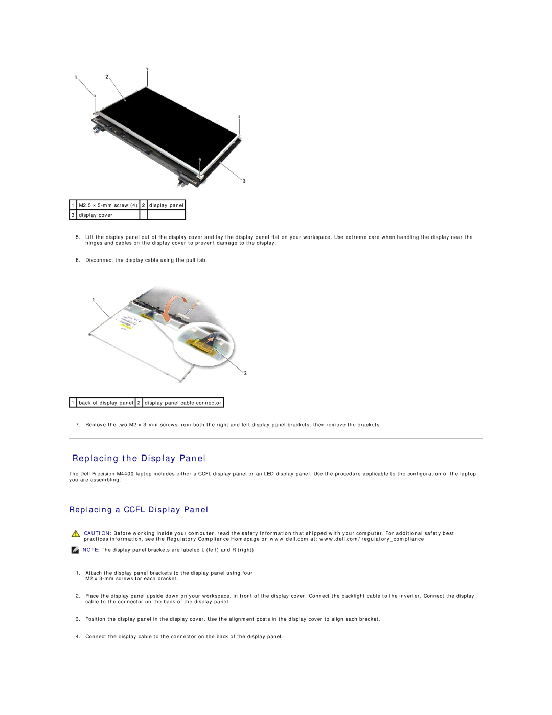 Dell PP30L manual Replacing the Display Panel, Replacing a Ccfl Display Panel 