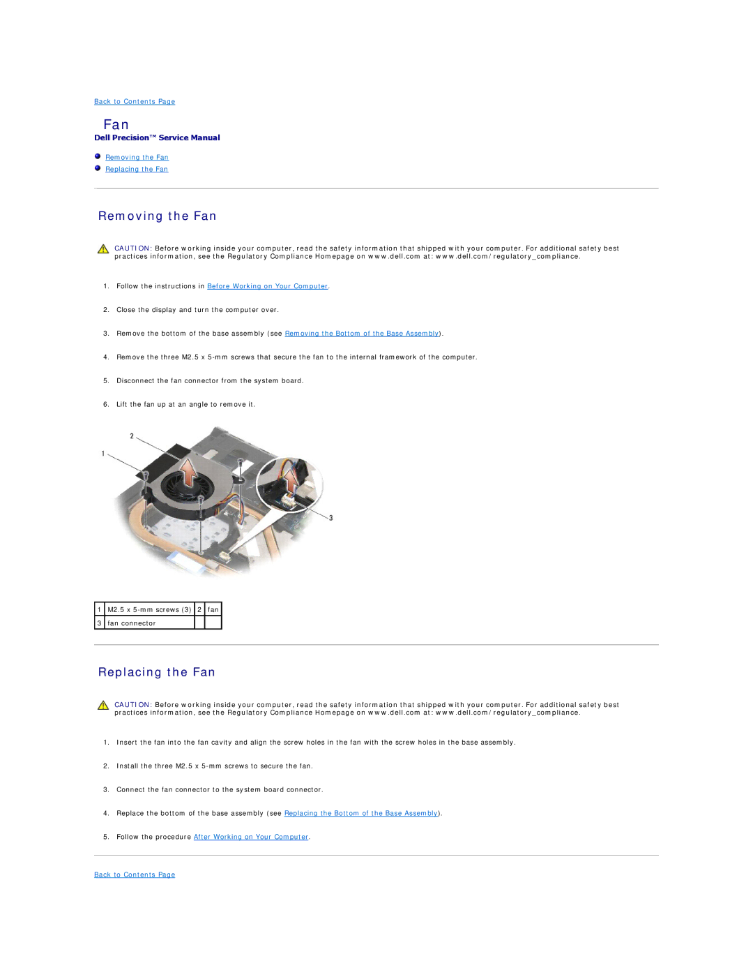 Dell PP30L manual Removing the Fan Replacing the Fan 