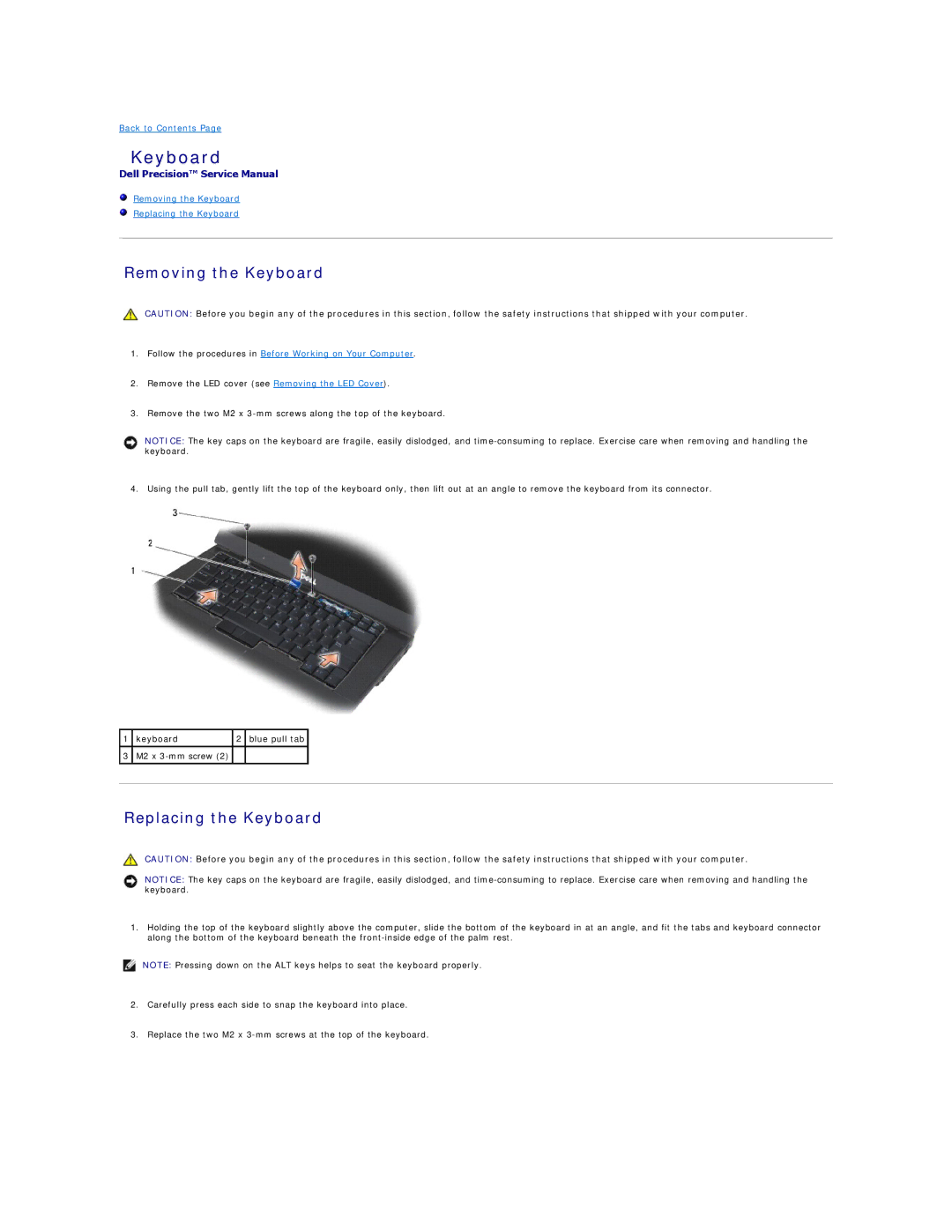 Dell PP30L manual Removing the Keyboard Replacing the Keyboard 