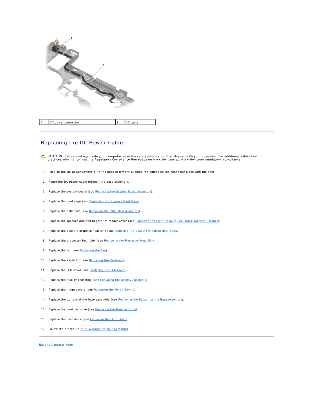 Dell PP30L manual Replacing the DC Power Cable 