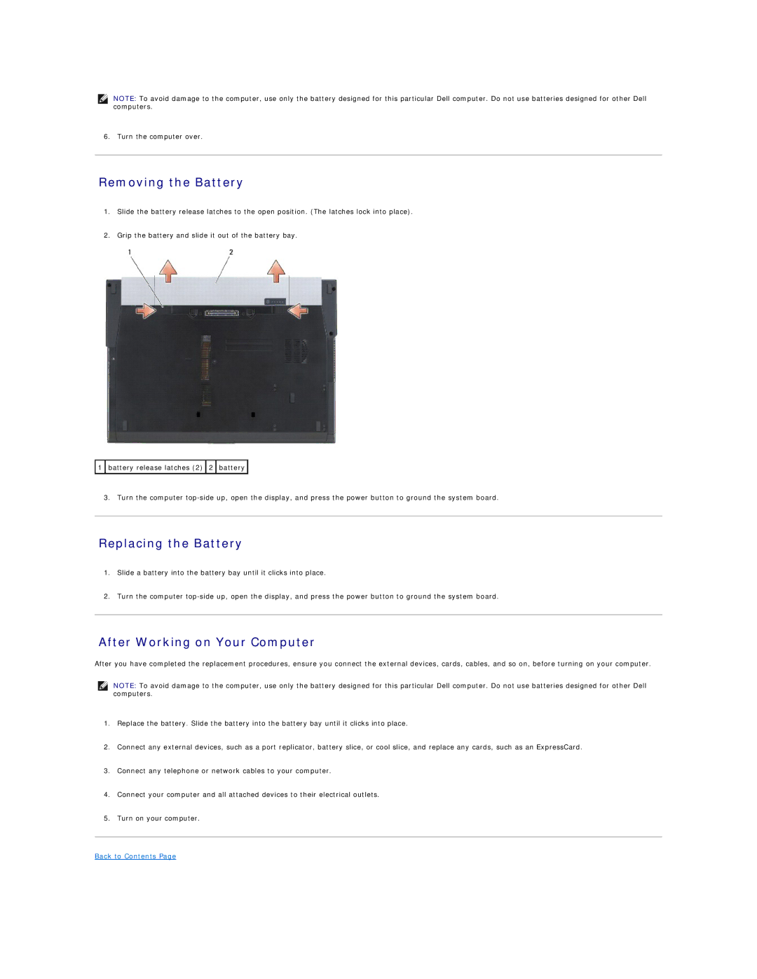 Dell PP30L manual Removing the Battery, Replacing the Battery, After Working on Your Computer 