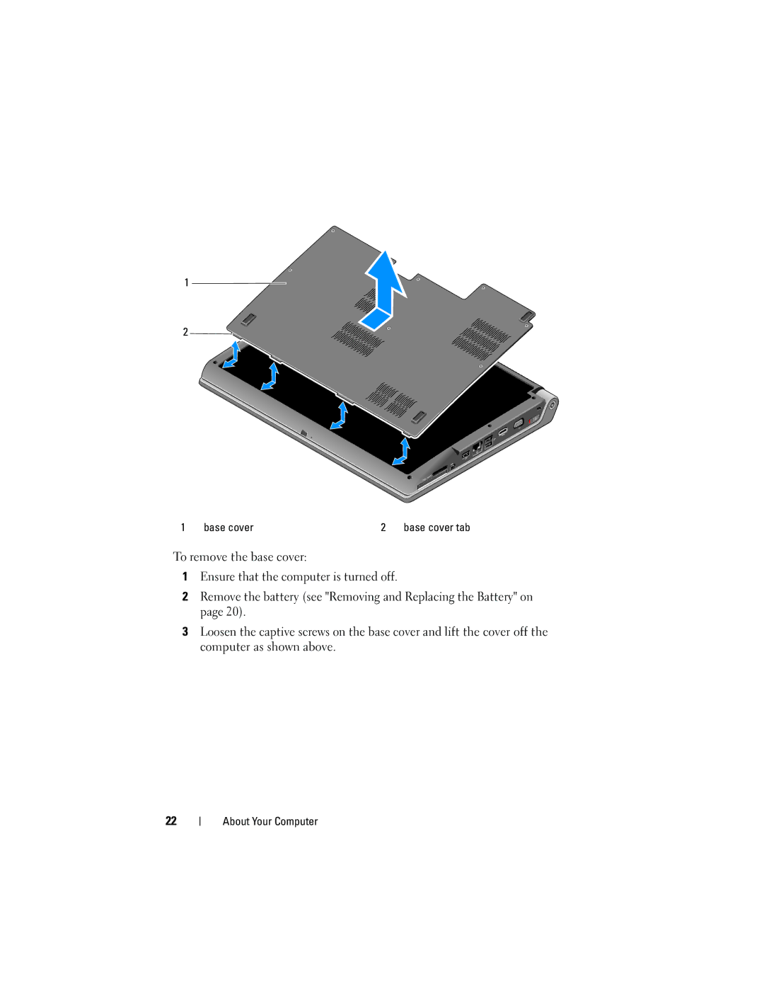 Dell PP31L manual To remove the base cover 