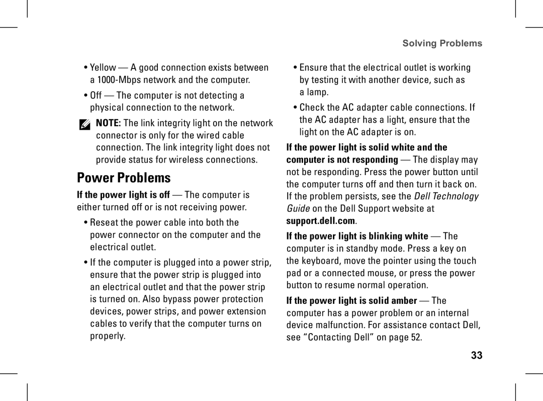 Dell pp33l setup guide Power Problems, Solving Problems 