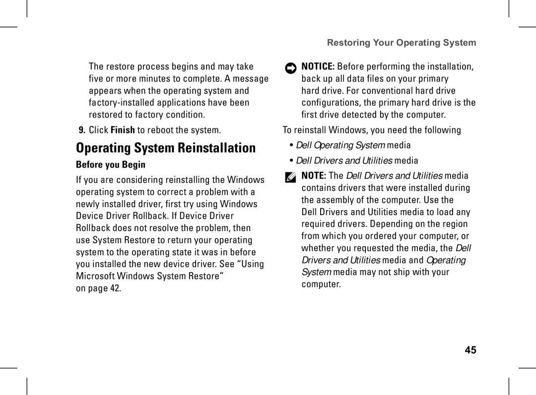 Dell pp33l setup guide Operating System Reinstallation, Before you Begin 