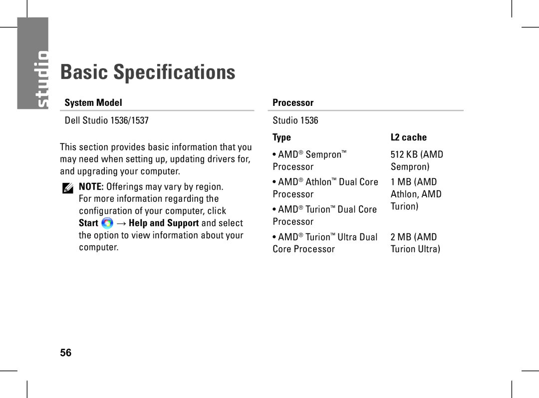 Dell pp33l setup guide Basic Specifications, System Model, Processor, Type L2 cache 