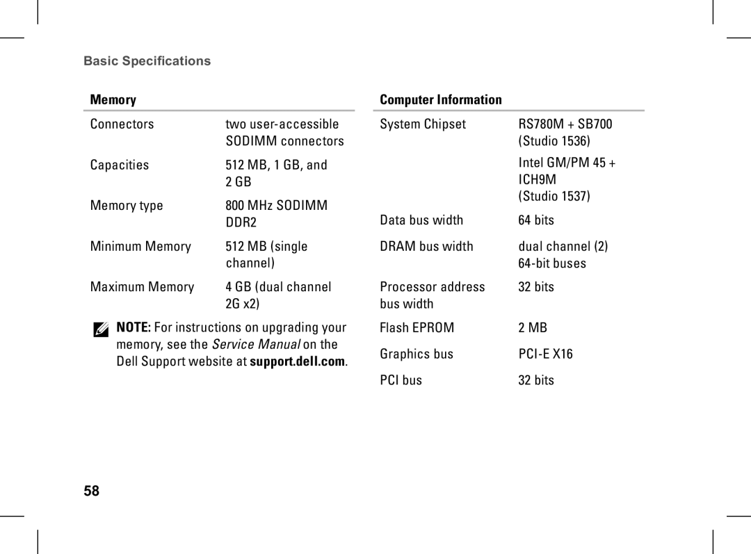 Dell pp33l setup guide Memory, Computer Information 