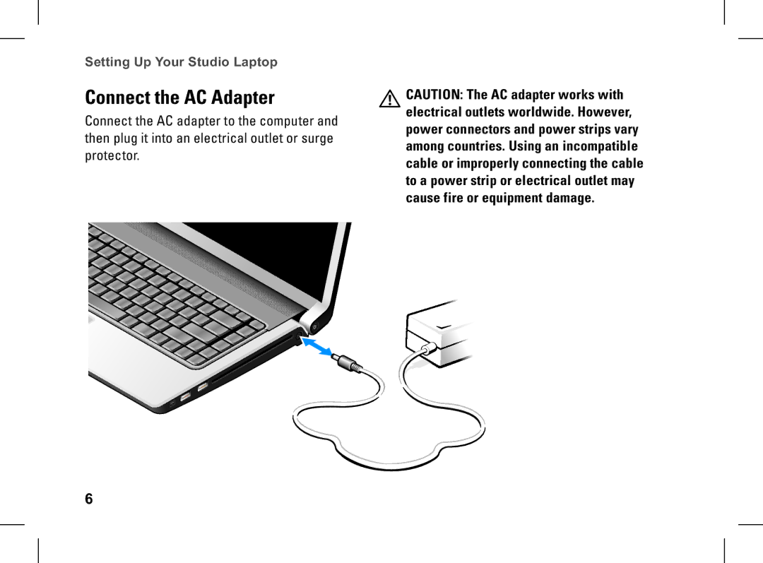 Dell pp33l setup guide Connect the AC Adapter 