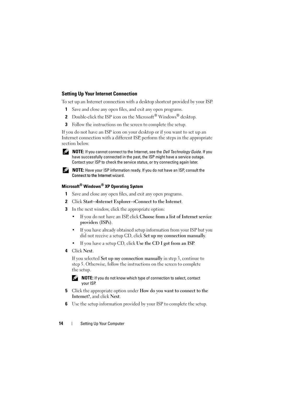 Dell PP36 manual Setting Up Your Internet Connection, Microsoft Windows XP Operating System 