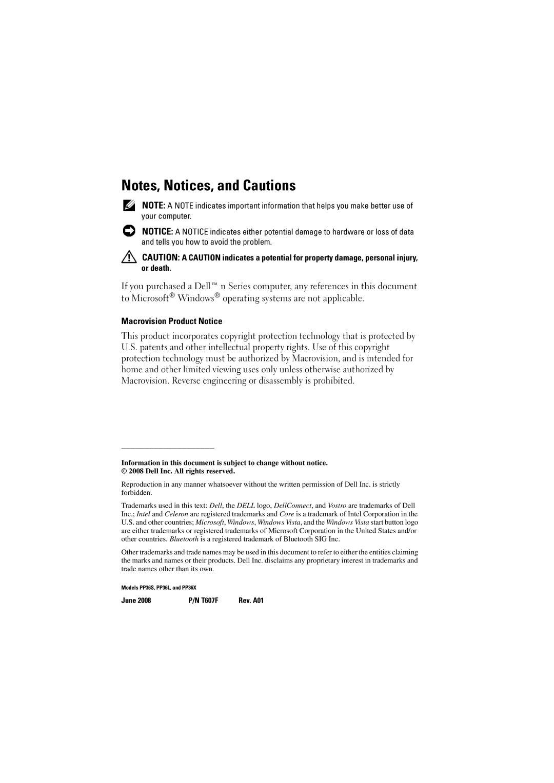 Dell PP36 manual Macrovision Product Notice 