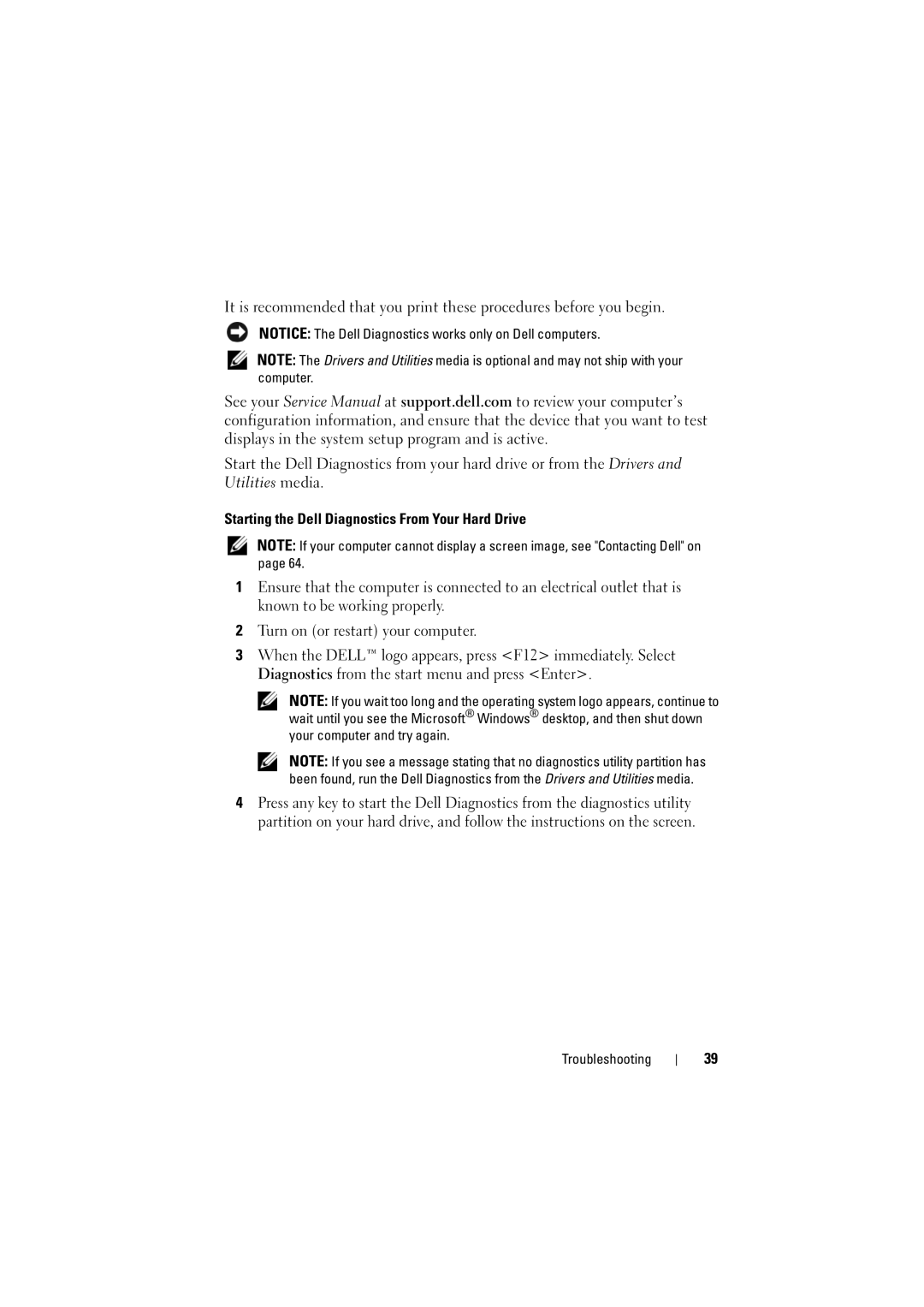 Dell PP36 manual Starting the Dell Diagnostics From Your Hard Drive 