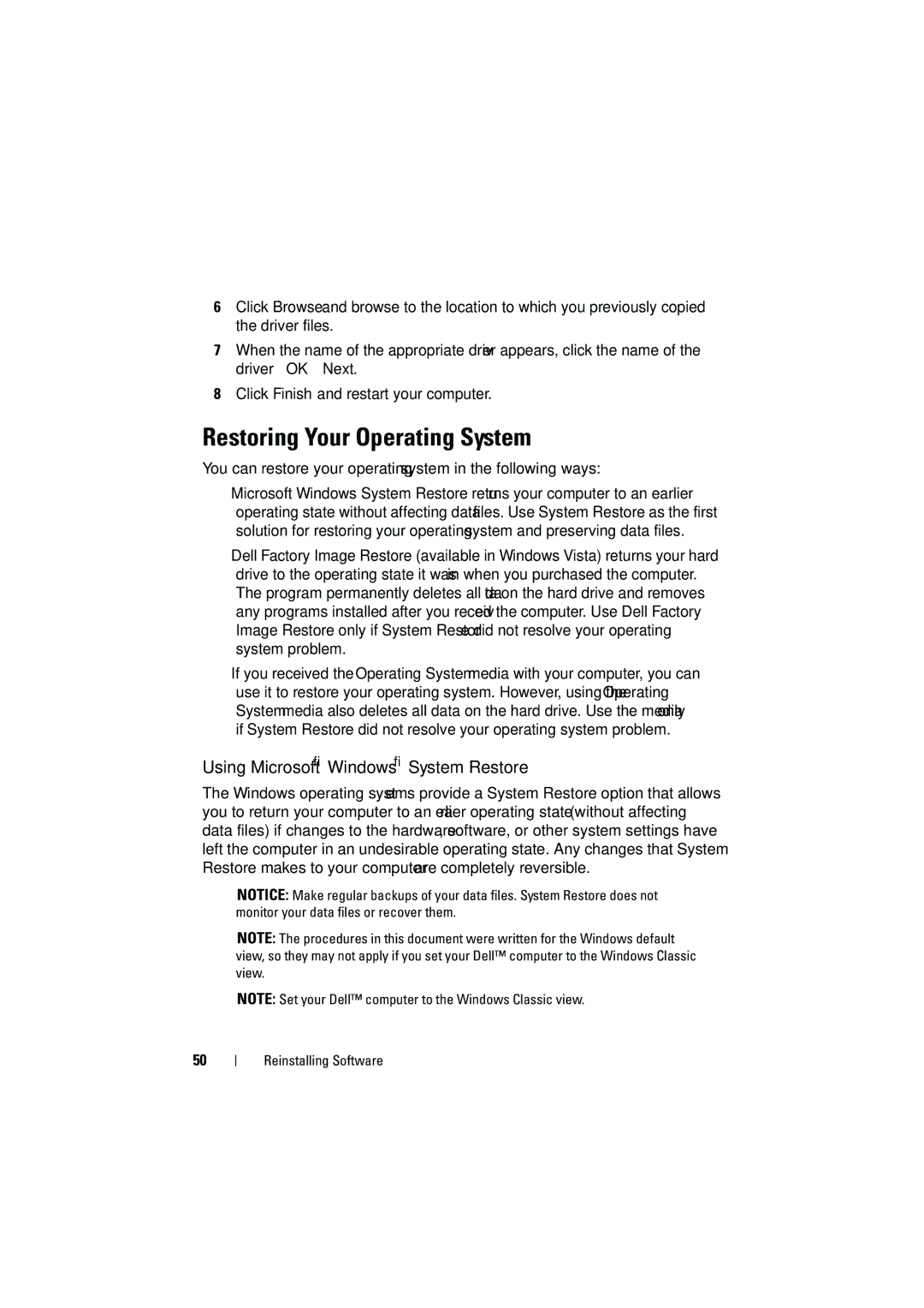 Dell PP36 manual Restoring Your Operating System, Using Microsoft Windows System Restore 